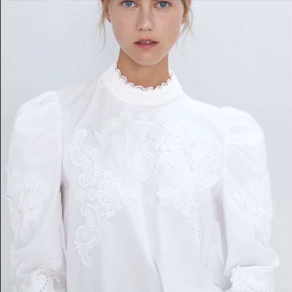 New Zara White Victorian Collar Shirt Sz XS
